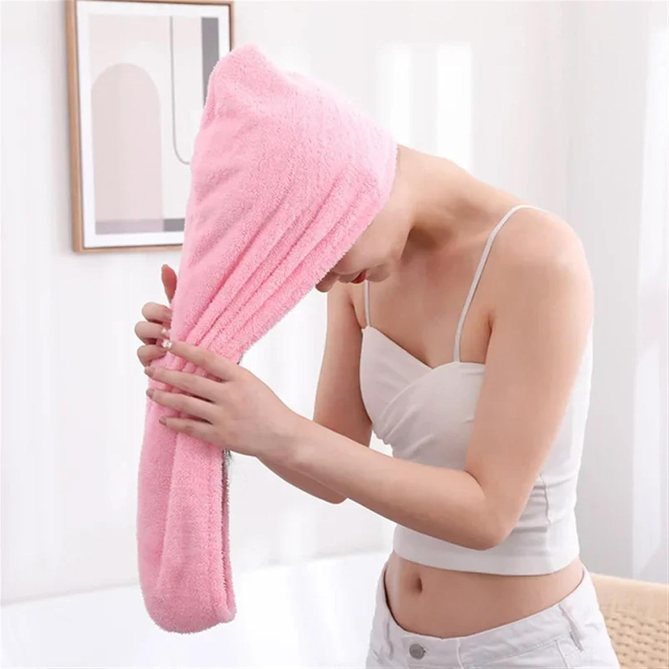 Hair Turban Towel - منشفة شعر من الصوف المرجاني للنساء،