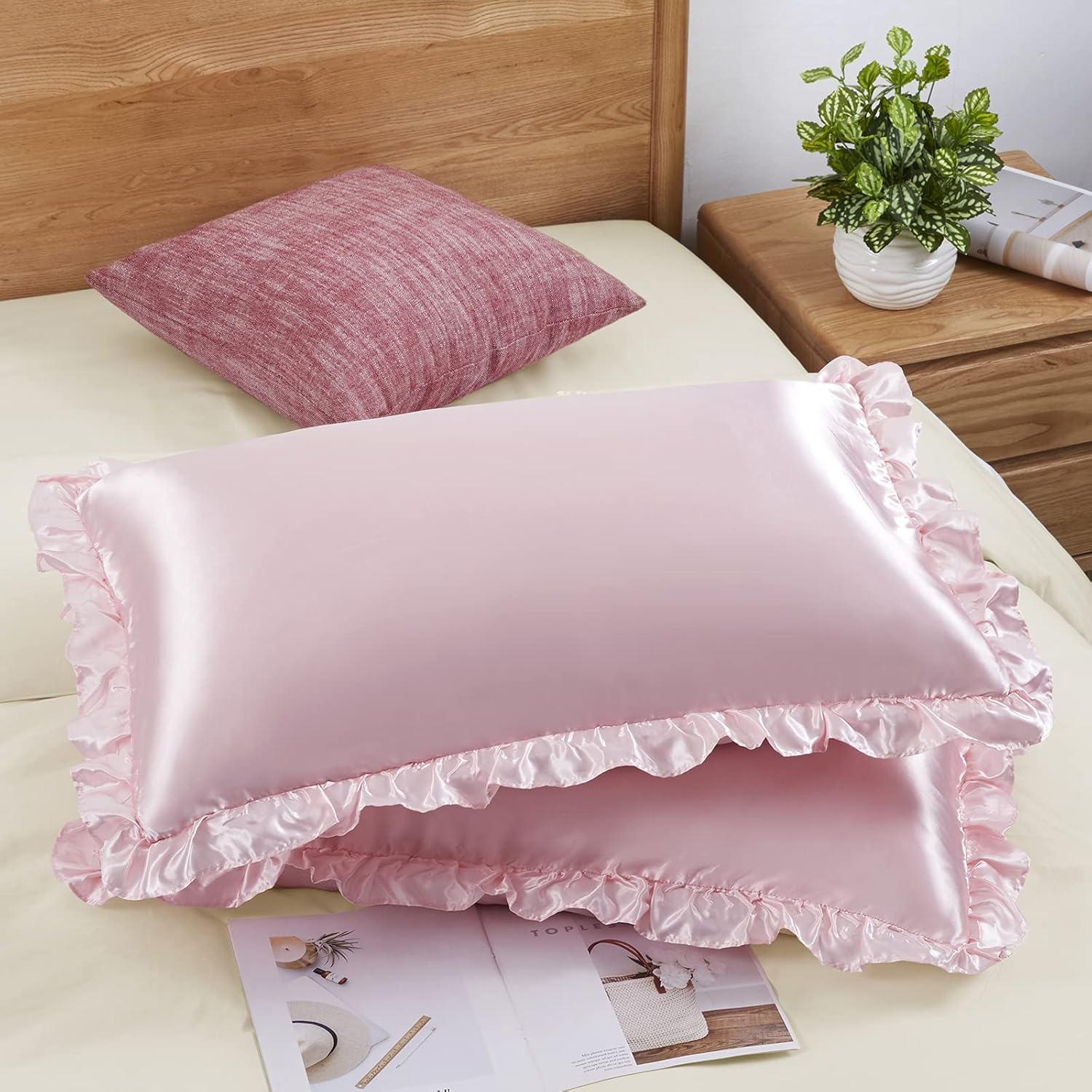 Satin Pillowcase Silk - قطعتان من أغطية الوسائد المصنوعة من